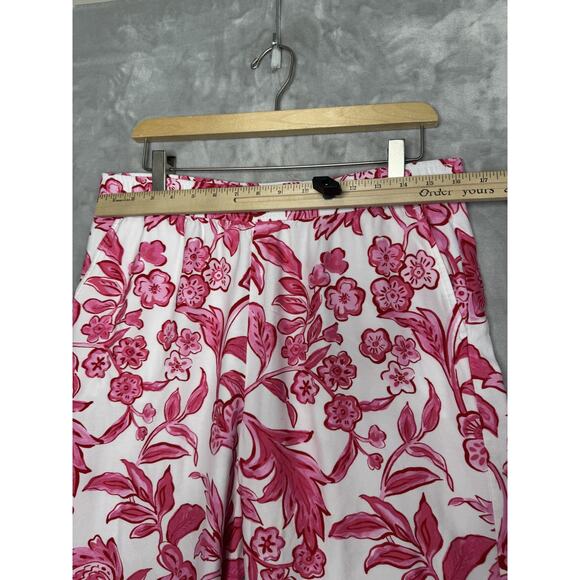 Talbots Capri Pants Womens Large Petite Pink White Floral Pull-On Pockets Crop - Picture 4 of 8